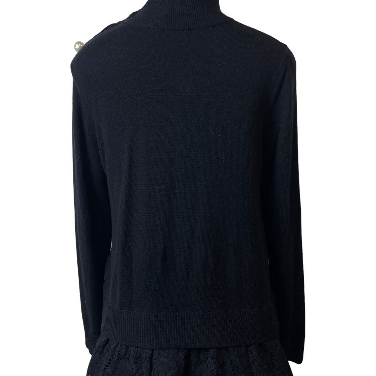 Kate Spade Broome Street Black Sweater With Lace Hem & Pearl Button Accents Sz M
