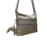 Kipling Women’s Silver Metallic Zippered Pockets Adjustable Strap Crossbody Bag