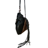 B. Makowsky Women’s Black & Bronze Leather With Fringe Zippered Crossbody Bag