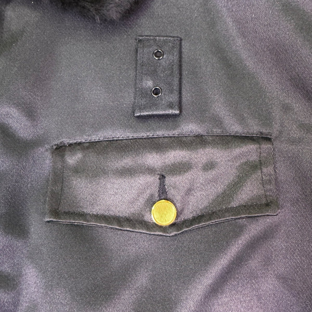 Vintage Mens Black Jacket W/ Faux Fur Collar Front Pockets & Gold Buttons Sz 42R