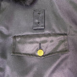 Vintage Mens Black Jacket W/ Faux Fur Collar Front Pockets & Gold Buttons Sz 42R