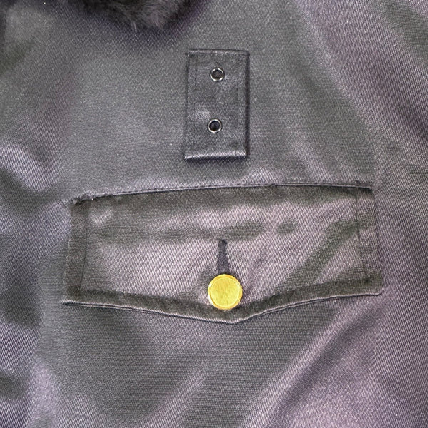 Vintage Mens Black Jacket W/ Faux Fur Collar Front Pockets & Gold Buttons Sz 42R
