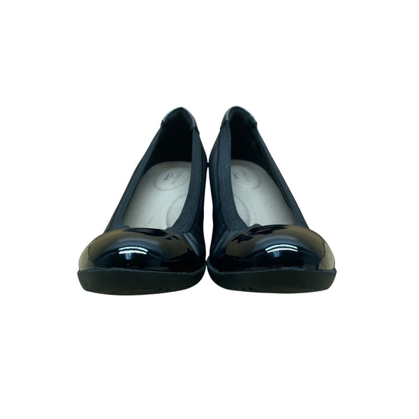 Clarks Women’s Black Leather Patent Cap Toe Wedge Ballet Flats Size 7M