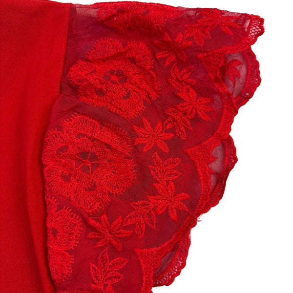 La Dama Womens Red Lace Sleeve Top Size S