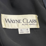 Vtg 80s Wayne Clark Black Velvet Dress With Puff Sleeves & Bow Back Detail Sz 4