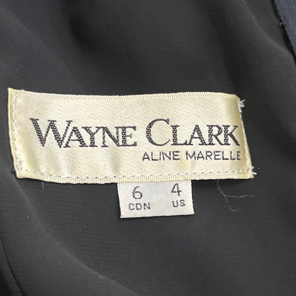 Vtg 80s Wayne Clark Black Velvet Dress With Puff Sleeves & Bow Back Detail Sz 4