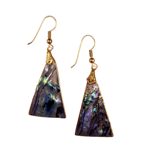 Gold Tone Blue Abalone Shell Dangle Earrings For Women Hook Closure Lightweight