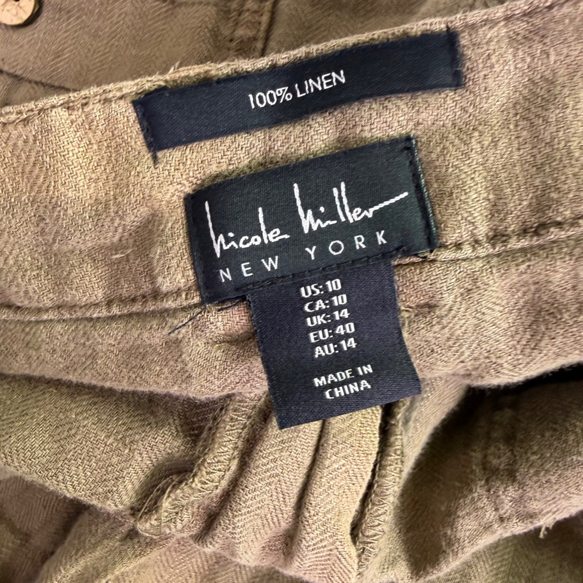 Nicole Miller Womens Khaki Straight-Leg Pants Button Accents Size US 10