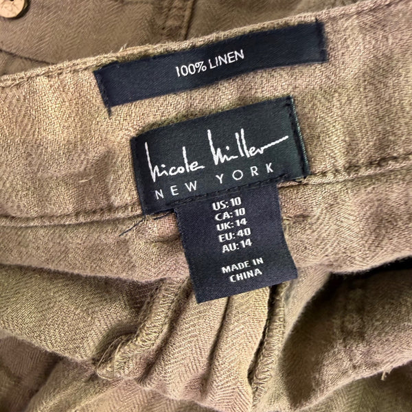 Nicole Miller Womens Khaki Straight-Leg Pants Button Accents Size US 10