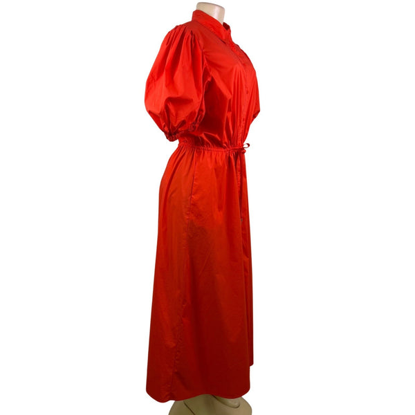 Lauren Ralph Lauren Womens Red Button-Up Puff Sleeve Midi Dress Sz 12 - New