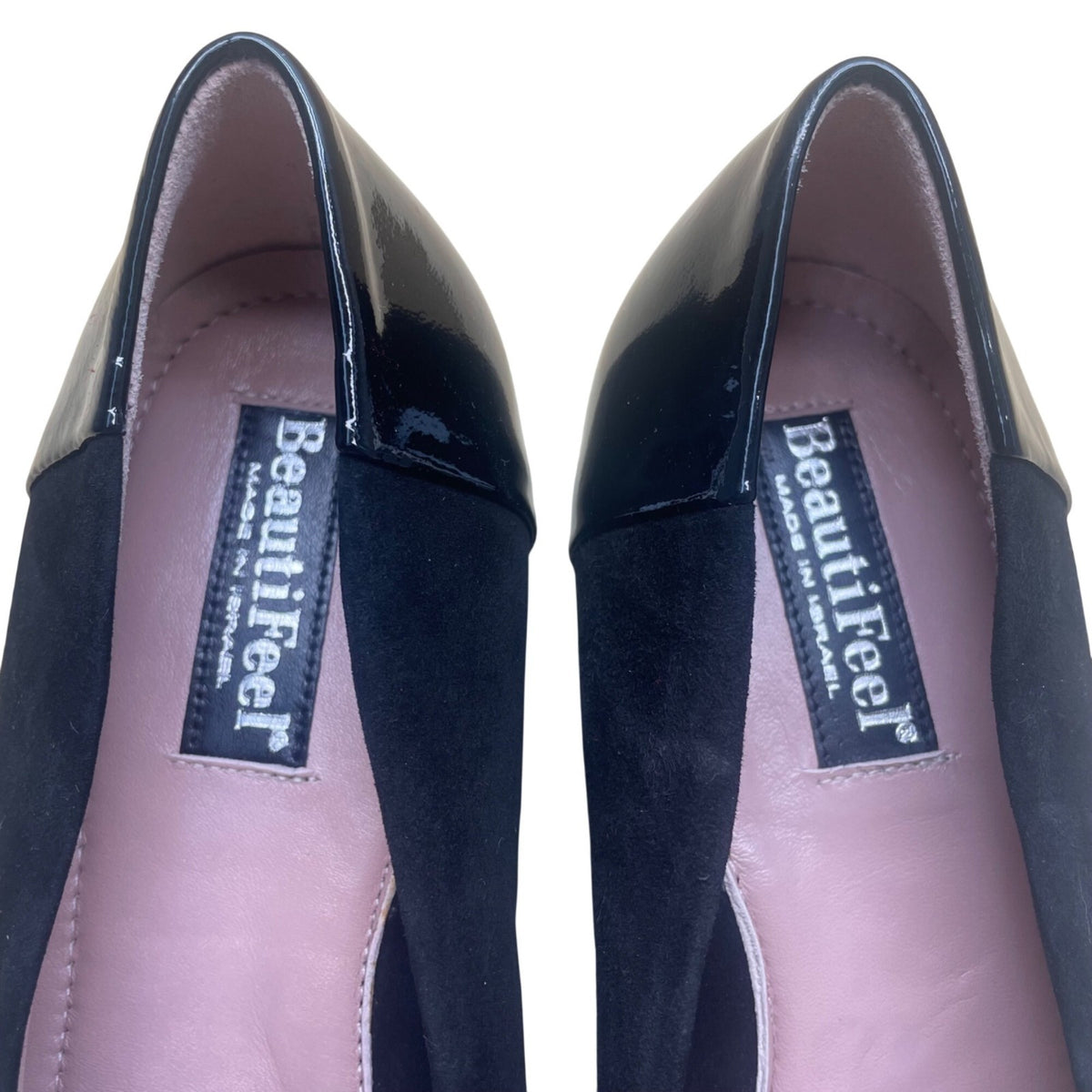 BeautiFeel Women’s Black Suede & Patent Leather Block Heel Pumps Size 39