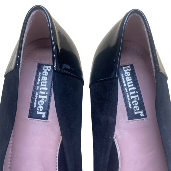 BeautiFeel Women’s Black Suede & Patent Leather Block Heel Pumps Size 39