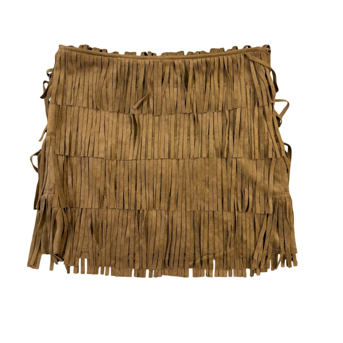 Mango Women Brown Suede Fringe Skirt Western Style Lightweight Size 4