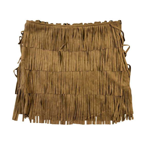 Mango Women Brown Suede Fringe Skirt Western Style Lightweight Size 4