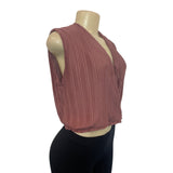 Mango Women's Dusty Pink Pleated Overlap Crop Top Shirt Sz S - NWT