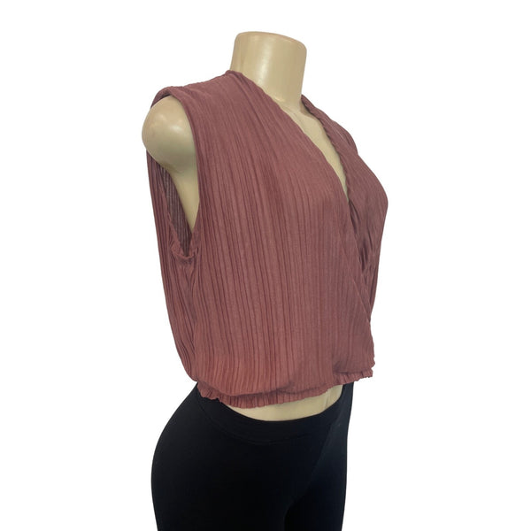 Mango Women's Dusty Pink Pleated Overlap Crop Top Shirt Sz S - NWT