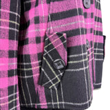 Abbie Mags Womens Black & Pink Plaid Wool Blend Button-Up Coat Retro Chic Size S