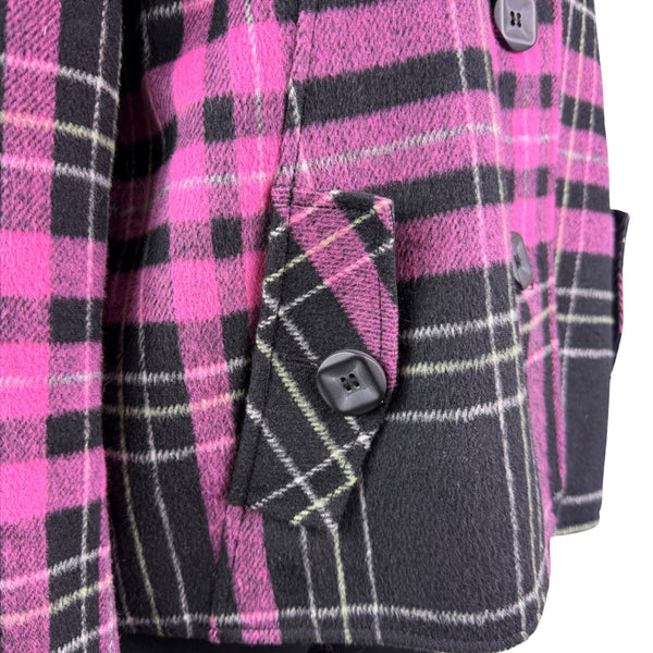 Abbie Mags Womens Black & Pink Plaid Wool Blend Button-Up Coat Retro Chic Size S