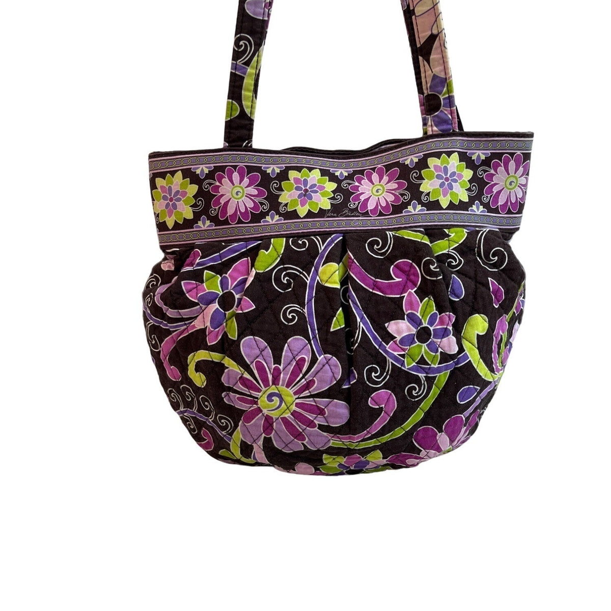 Vera Bradley Women's Black Flowered Multicolor Floral Shoulder Bucket Bag Sz M