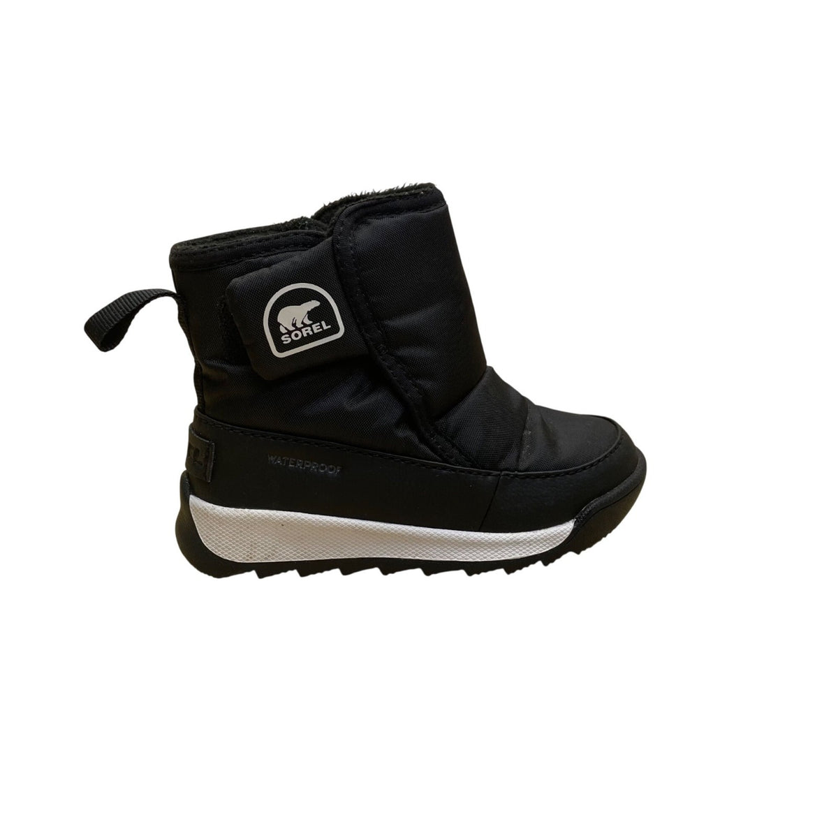 Sorel Boys Black Faux Fur Insulated Waterproof Slip-On Winter Boots Size 7