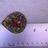 Antique Handmade Hindu Brass Goddess Brooch With Coral & Turquoise Pattern