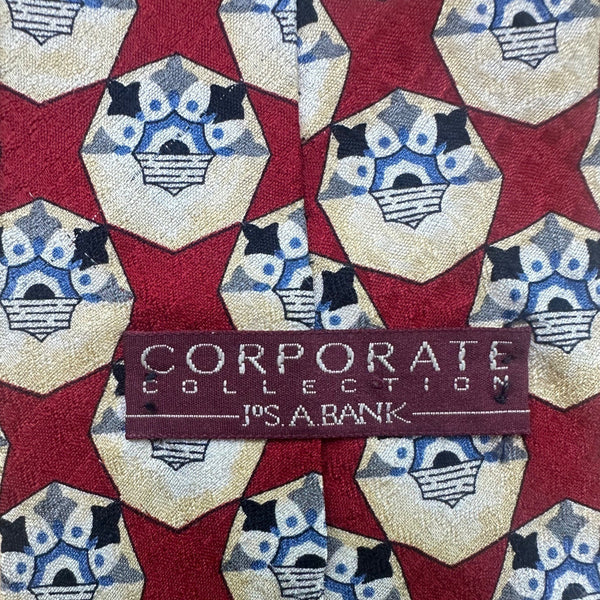 Jos A Bank Mens Red Silk Geometric Patterned Tie Corporate Collection Accessory