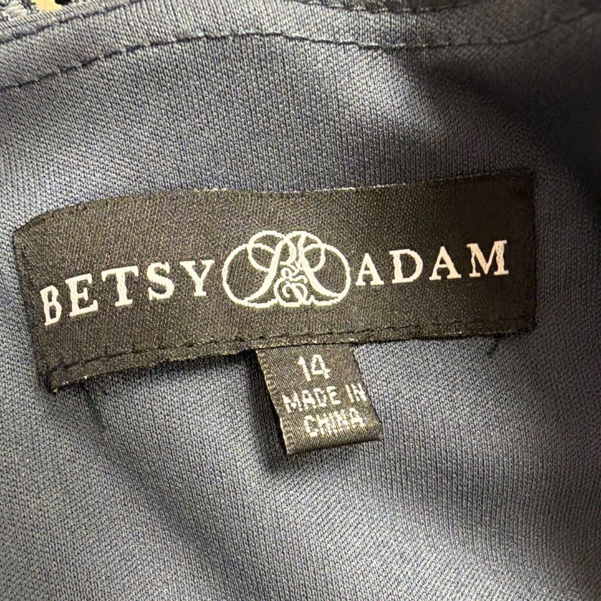 Betsy & Adam Womens Navy Cocktail Shift Dress With Metallic Lace Size 14