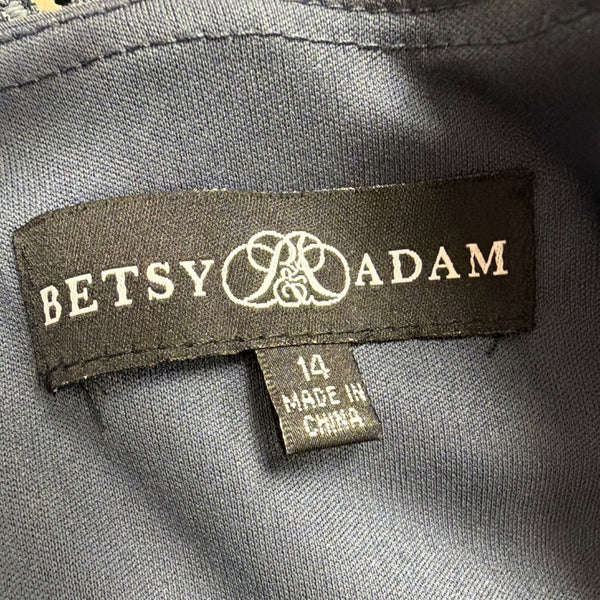 Betsy & Adam Womens Navy Cocktail Shift Dress With Metallic Lace Size 14