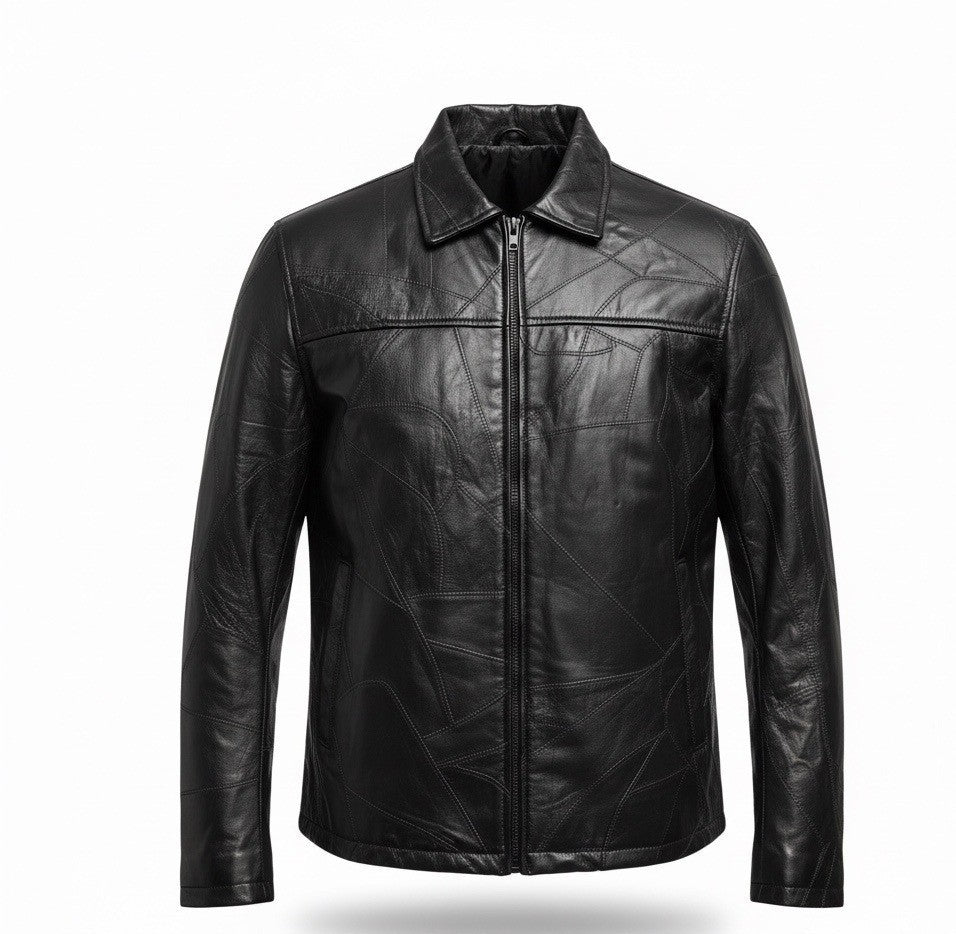 Duke Haband Mens Black Leather Jacket Large Zip Front Classic Design Size L