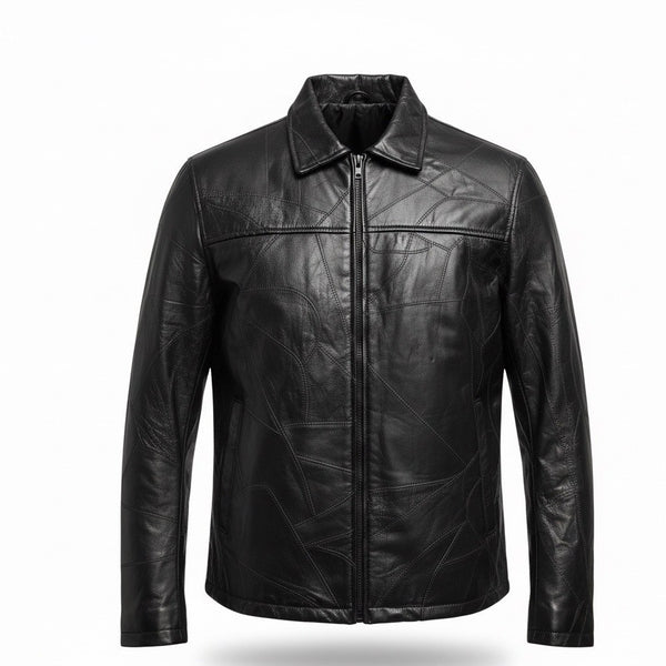 Duke Haband Mens Black Leather Jacket Large Zip Front Classic Design Size L