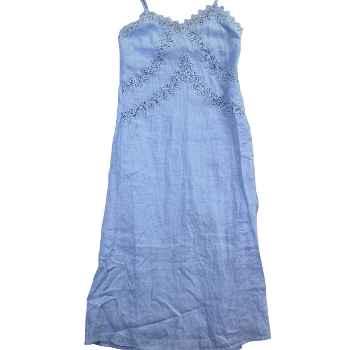 J.Crew Womens Light Blue Linen Dress Adjustable Straps Embroidered Lace Size P0