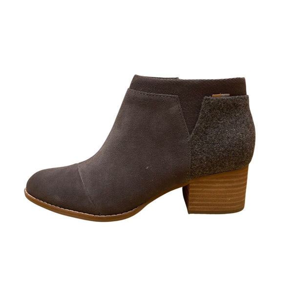 Toms Women’s Gray Suede Faux Wool Side Zipper Closure Ankle Booties Size 6.5