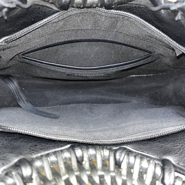 Anthropologie Women’s Black Woven With Dual Handles Round Rattan Crossbody Bag