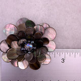 Mother Of Pearl Floral Brooch Black Iridescent Faceted Stone Centerpiece