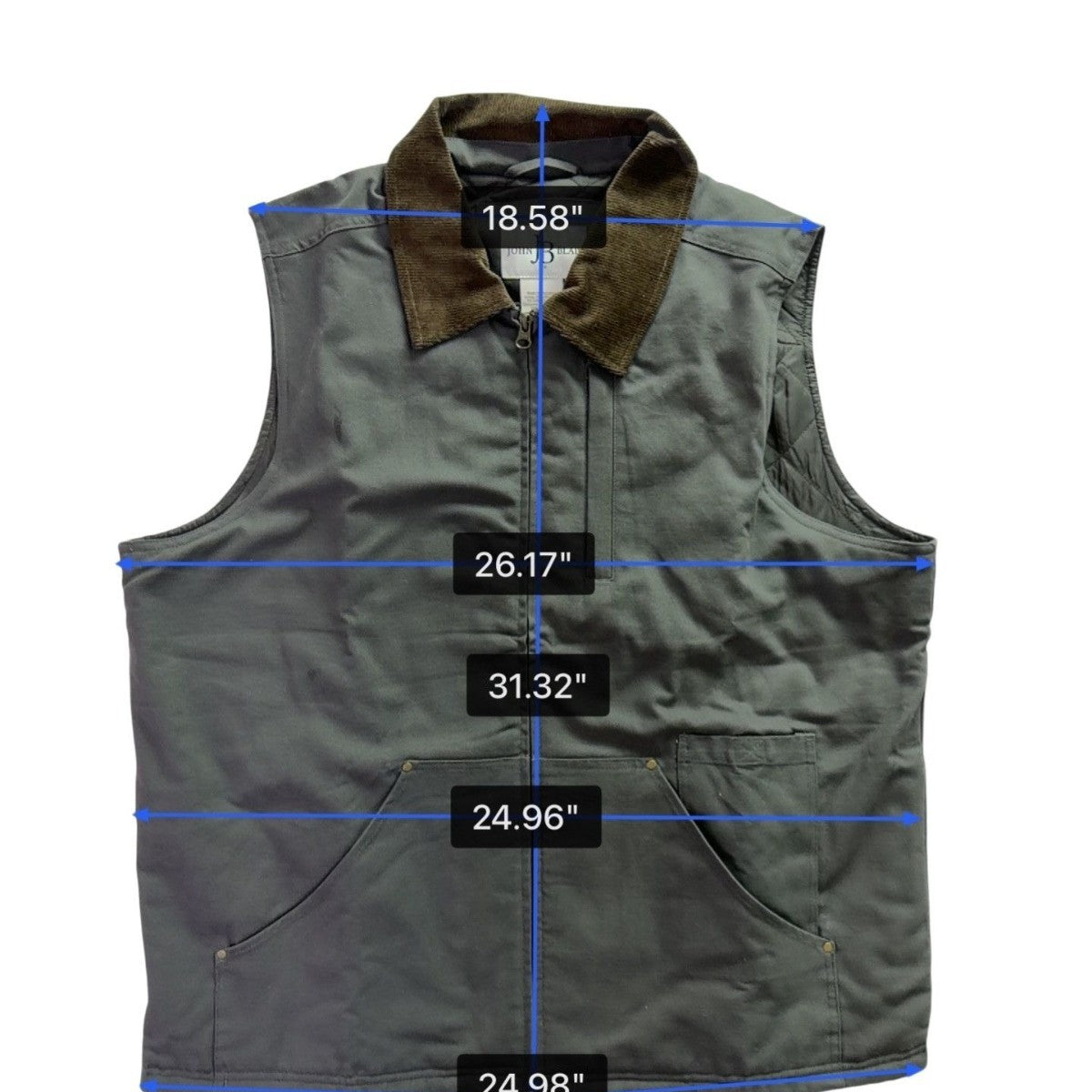 John Blair Mens Grey Vest With Corduroy Collar Durable Warm Style Sz L