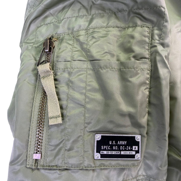 U.S. Army Mens Olive Nylon Bomber Jacket Lightweight Warm Ribbed Cuffs Pockets L