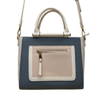 Madison West Women’s White & Blue Faux Leather Dual Handles Crossbody Satchel