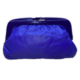 Made In Italy Genuine Leather Women's Blue With Hard Frame Textured Clutch Bag
