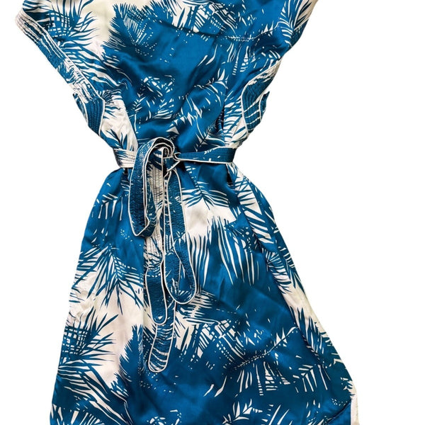 Proenza Schouler Womens Blue & White Silk Wrap Dress Tropical Print Size XL