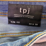 Tpj Mens Blue Denim Slim Fit Jeans Recycled Cotton Spandex Blend Sz 33x28