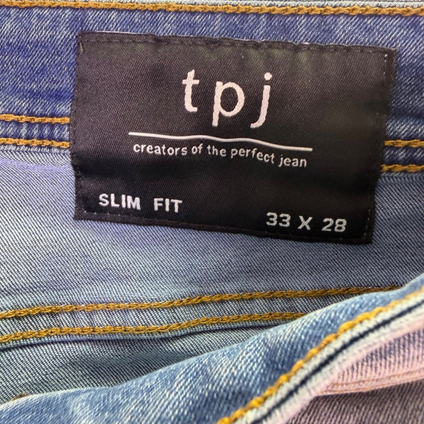 Tpj Mens Blue Denim Slim Fit Jeans Recycled Cotton Spandex Blend Sz 33x28