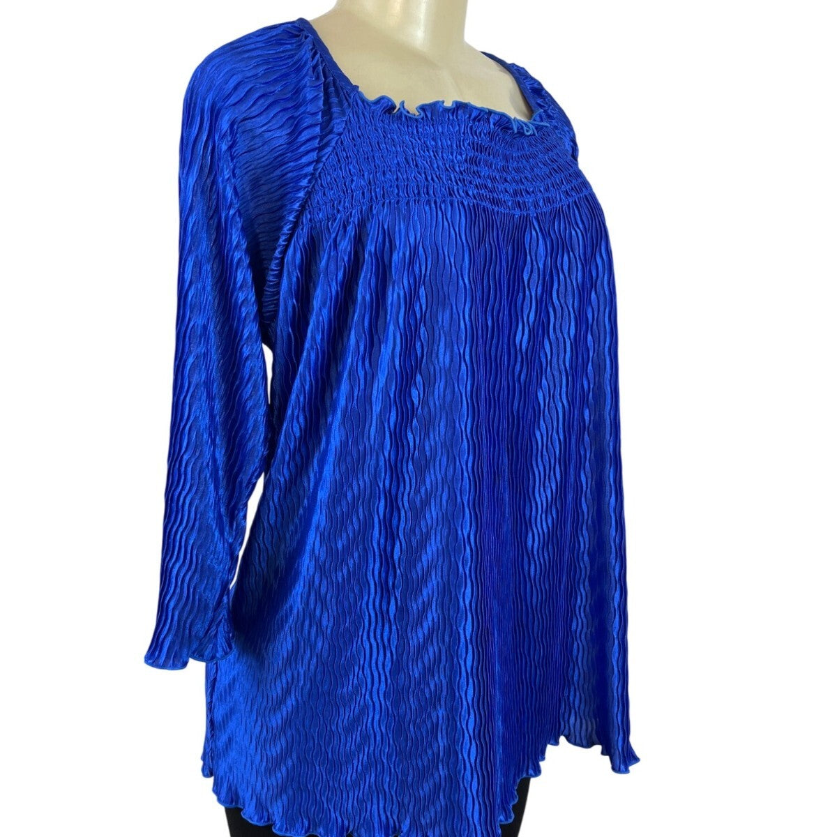 Magic It Fits Womens Blue Pleated 3/4 Sleeve Blouse