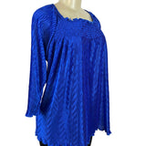 Magic It Fits Womens Blue Pleated 3/4 Sleeve Blouse