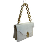 Vintage Finesse White Faux Lizard Leather Handbag Gold Chain Strap & Twist Clasp