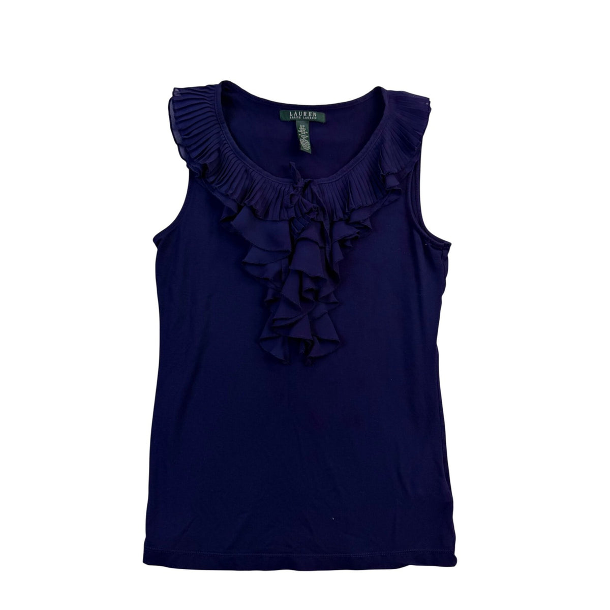 Lauren Ralph Lauren Womens Navy Sleeveless Ruffle Front Top Size SP
