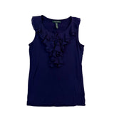 Lauren Ralph Lauren Womens Navy Sleeveless Ruffle Front Top Size SP