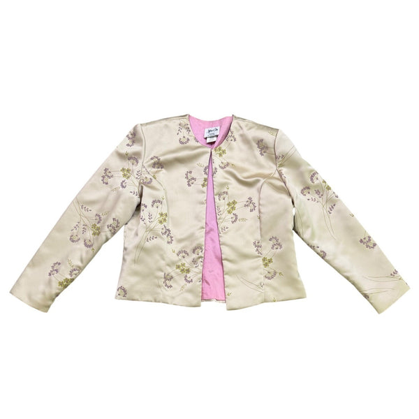 Jwffrey & Dara Womens Cream Satin Floral Jacket & Sleeveless Top Set Size 16