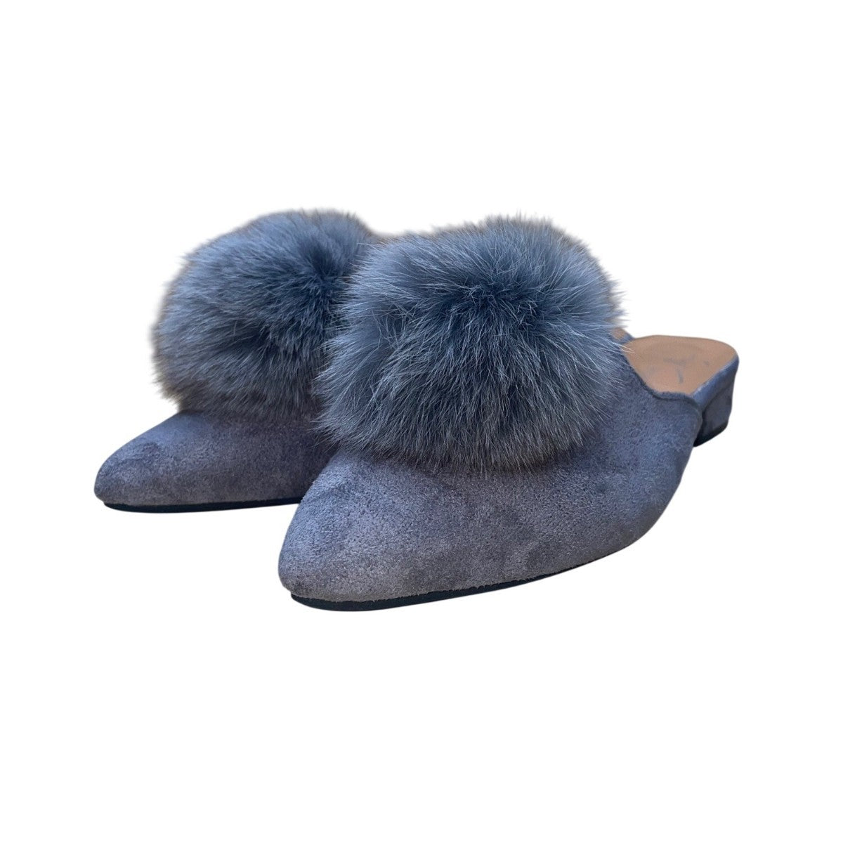 Giuseppe Zanotti Women’s Gray Faux Suede Pom-Pom Almond Toe Slip-On Mules Size 9