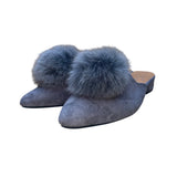 Giuseppe Zanotti Women’s Gray Faux Suede Pom-Pom Almond Toe Slip-On Mules Size 9