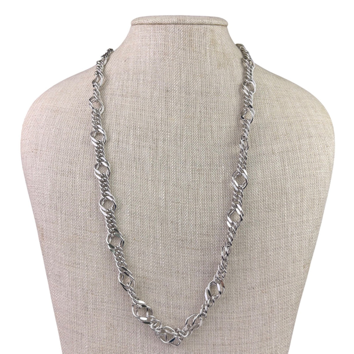 Vintage Monet Womens Silver Tone Chain Necklace 1980s Chunky Link Design